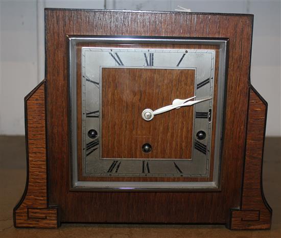 1930s Garrards oak-cased mantel clock, square architectural case